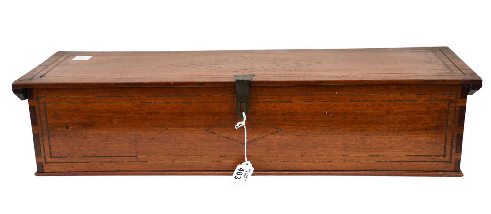 Antique Dovetailed Document Box with Brass String Inlay Design, 6"h x 25 1/4"w x 7 3/4"d (1 of 8)