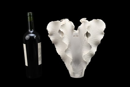 Free Form Bisque "Leaf" Vase, 1991, 10" x 10"