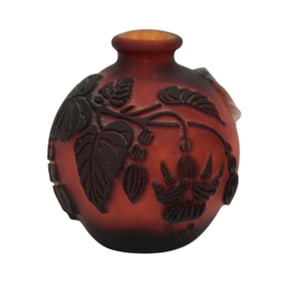 Modern Galle Bulbous Glass Vase Cameo Cut, 4"h