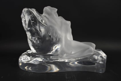 Acrylic Sculpture of Nude on Rock, 9"H x 10"w x 7"d