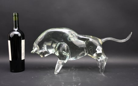 Murano Glass Bull Sculpture, Rosen Salviati, 8 1/2"h x 21"w