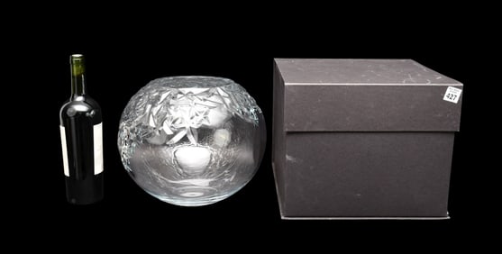 Orrefors Clear Globe Crystal Vase, Design Lena Bergstrom, 1/2"h x 12 "dia