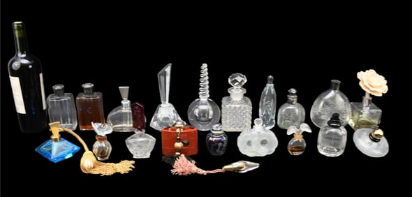 Approx. 20 Assorted Vintage Perfume Bottles, 2 Lalique (one with chips) and 1 Czech Included