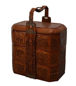 Large Woven Chinese Handled Wedding Basket, 30"h x 24"w x 16"d