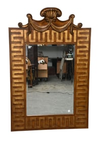Decorative Wood Mirror with Drape Design at Crest, Gold Tones on Wood, 60"h x