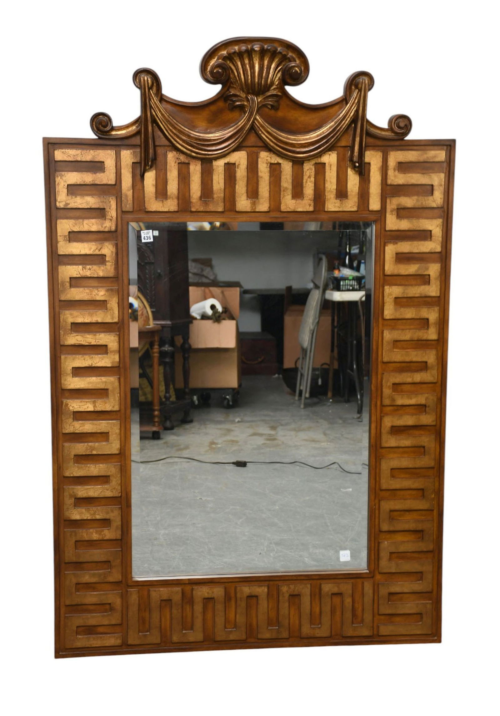 Decorative Wood Mirror with Drape Design at Crest, Gold Tones on Wood, 60"h x (1 of 5)
