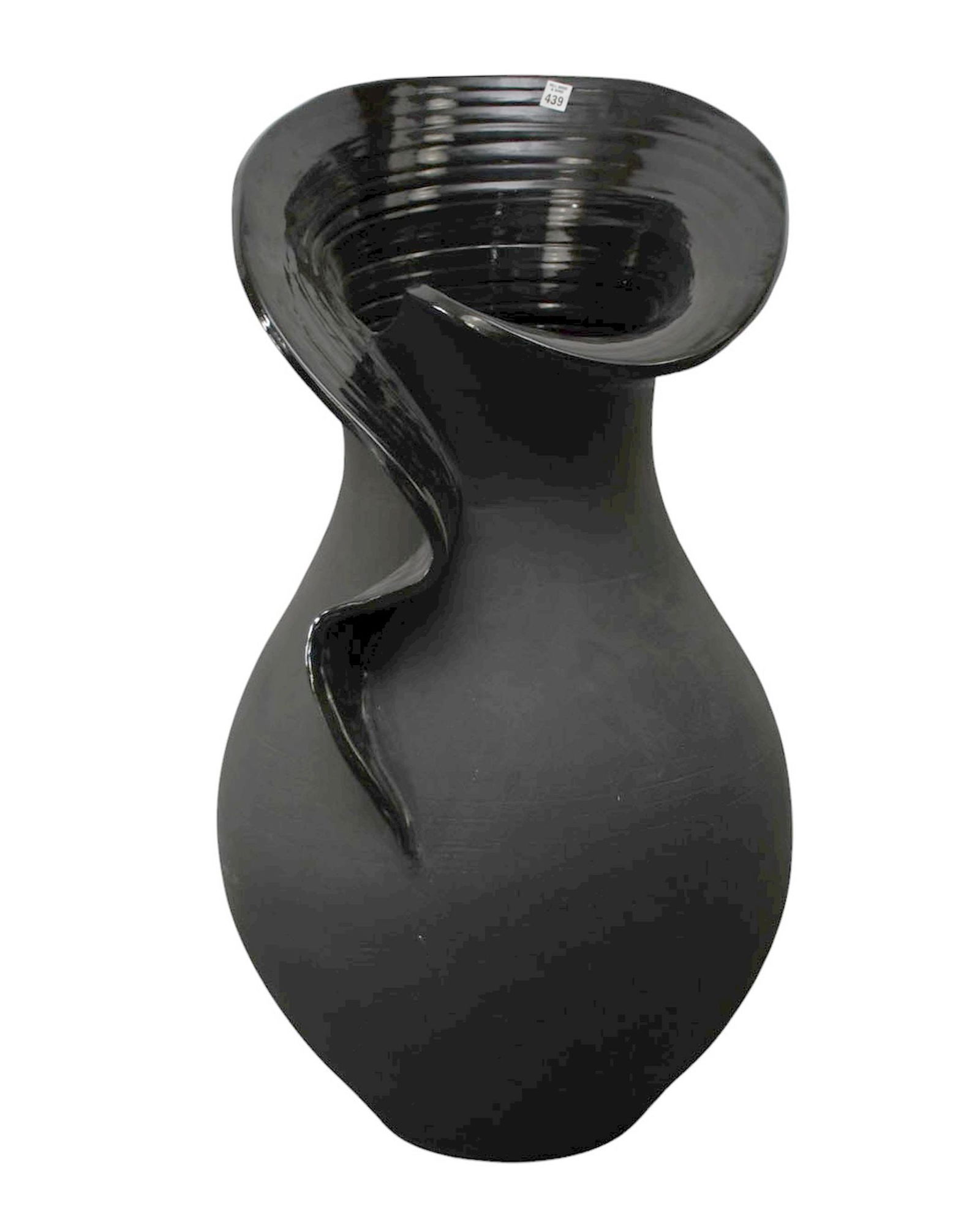 Contemporary Black Ceramic Oversized Vase, Glazed Interior with Matte Motif Finish, 40"H x (1 of 5)