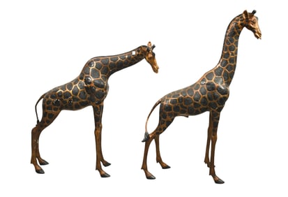 2 Bronze Giraffes with Painted Finish, 55"h x