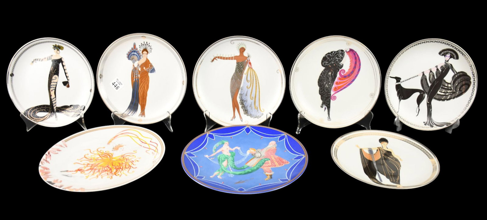 6 "House of Erte" Plates Varying Designs, Limited Edition (8"dia) AND 2 Erte Plates (9 3/4"dia): 6 "House of Erte" Plates Varying Designs, Limited Edition (8"dia) AND 2 Erte Plates (9 3/4"dia)