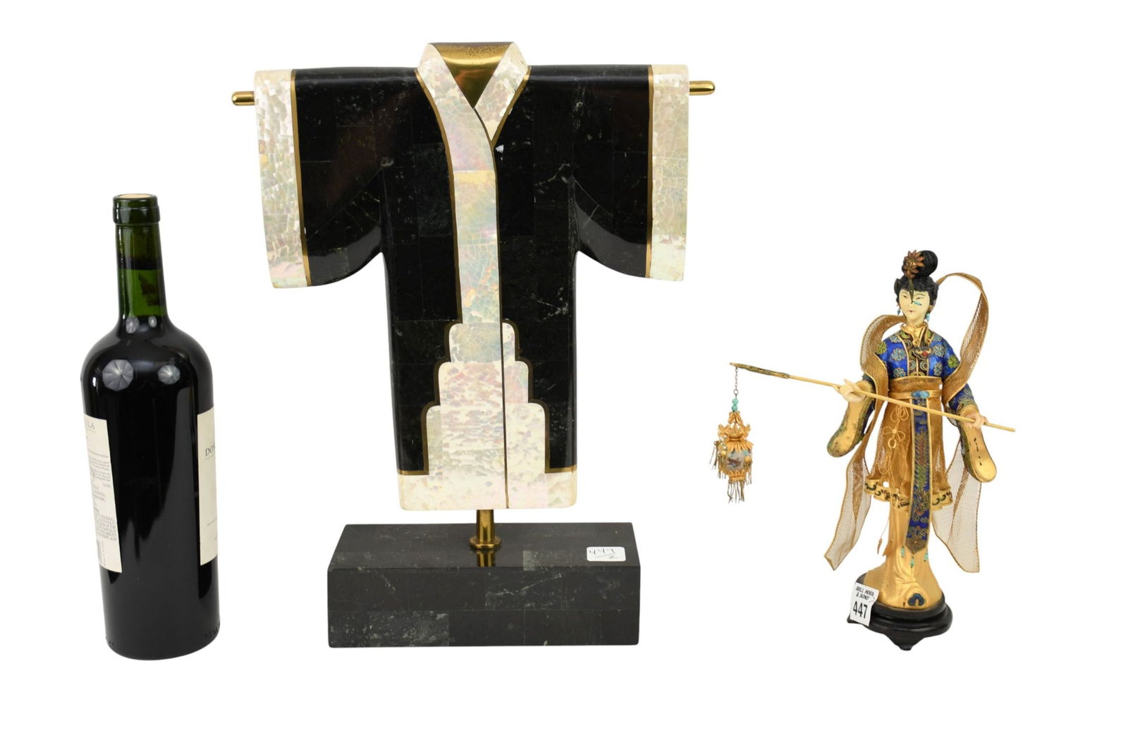 Decorative Resin/Composition Kimona on Stand ( 15"H X 8 1/2"W) And Female Cloisonne Figure with Gilt (1 of 10)