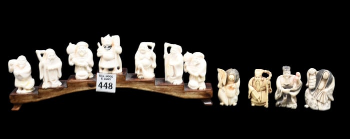 7 Carved Chinese Netsukes on Stand And 4 without Stand