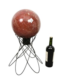 Rouge Marble Orb On Unattached Black Base, 20"h x 12"w