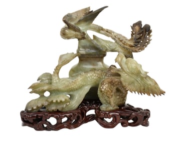 2pc. Jade Dragon Motif Censer, 8 1/2"h x 10"w (Original Box with Stand)
