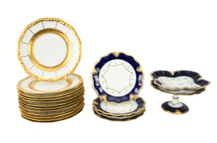 6 Pc. Assorted Limoges, Cobalt Rims with Gold Accents (Compote 4"h x 9"dia) And 12 Rosenthal