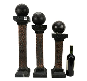 3 Decorative Pillar Candleholders With Sphere Candles, 27 1/2"h x 6"w & 16"h x 5 12"w