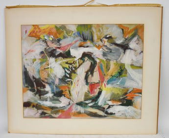 DOROTHY BROWN (American 20th Century California) Modern Abstract Painting on paper, Signed lower
