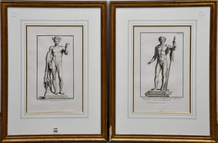 Antique etching/engravings Bacchus after a Roman statue impression size 13-3/4 x 8 1/2 inches.