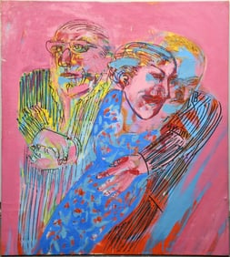 Ana Eckell (Argentina Born 1947) Oil on canvas, Modern Figures- 1989. 39 x 35 inches