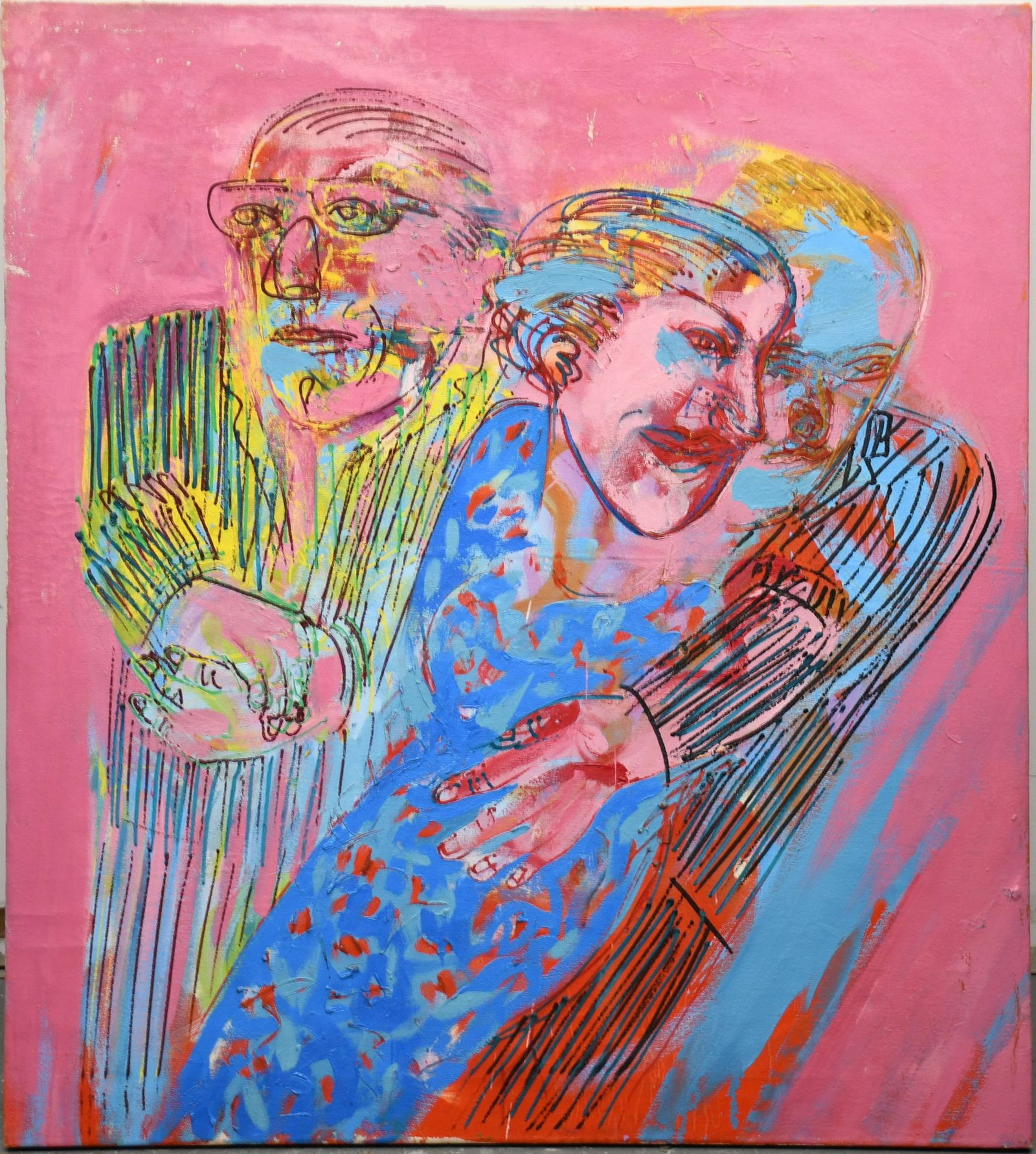 Ana Eckell (Argentina Born 1947) Oil on canvas, Modern Figures- 1989. 39 x 35 inches: Ana Eckell (Argentina Born 1947) Oil on canvas, Modern Figures- 1989. 39 x 35 inches