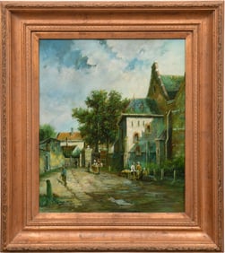 20th century oil on canvas, Dutch Village St. scene, 24 x 20 inches, overall frame size 34 x 29 1/2