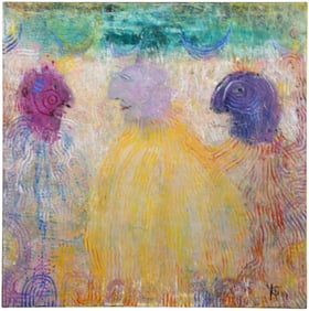 Colorful Abstract with three figures, acrylic on canvas, monogrammed YG '07 in lower right side,
