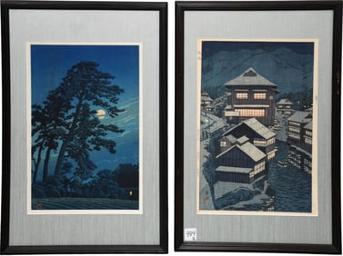 Two Japanese Woodblock Prints, Kawase Hasui Magome no