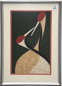 Kaoru Kawano (Japanese, 1916-1965) "Sacred Crane" Woodblock Print - c. mid 20th century. Depicting