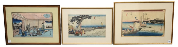 Utagawa Hiroshige (1797-1858) Three Woodblock Prints, Japan, Edo Period - C. mid-19th century. Three