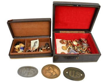 Estate Lot of Military Civil War Men's Pins, Medals, Ring, Cufflink, etc