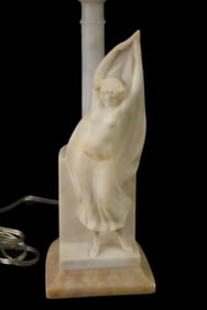 Alabaster Art Deco Figural Nude Table Lamp, 18"h x 5"w x 6" (missing globe)