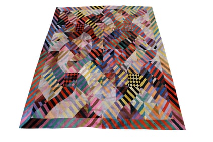 Colorful Designer type Rug signed AP.  7.9 x 9.9 inches