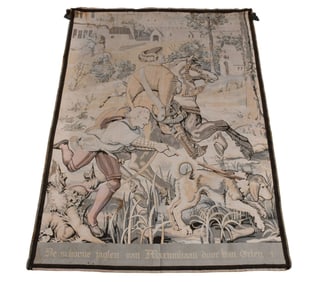 Vintage Tapestry - Guy on Horseback, 5 x 7 feet.
