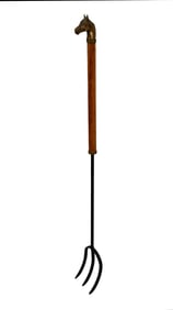 Pitchfork with Brass Horse Head with Letter "B" Impressed, Wood handle with Iron Fork, 42"L
