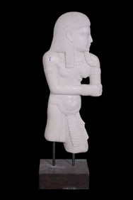 Carved Marble Sculpture of an Egyptian Pharaoh, Flat Sided Figure, white marble, 32"H x 13"w