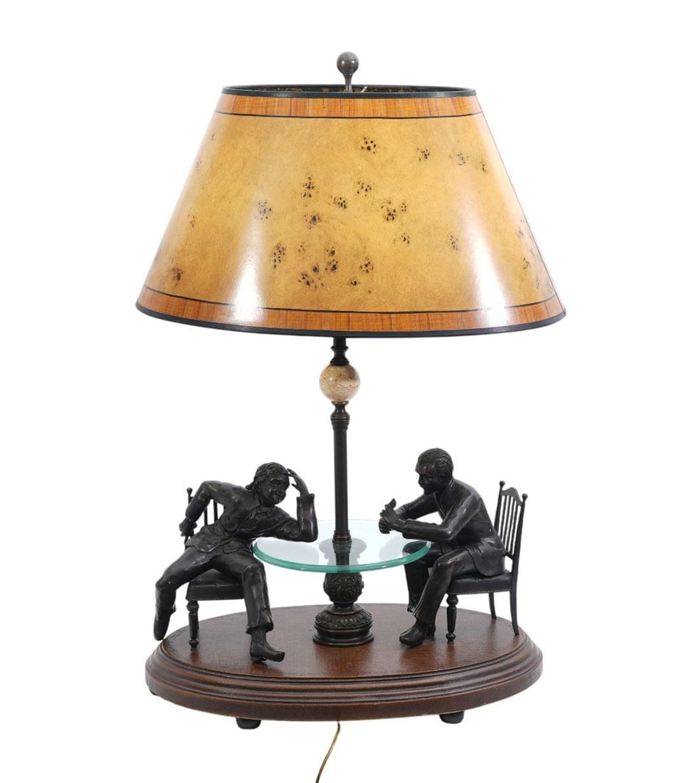 Theodore Alexander Decorative Bronze Figural Lamp, Playing Cards Motif, 36"H x 23"w x 15"d (1 of 10)