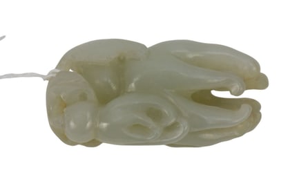 Antique Chinese White Jade Buddha's Hand, Qing Dynasty, Citron Toggle with detailed leaves and stems