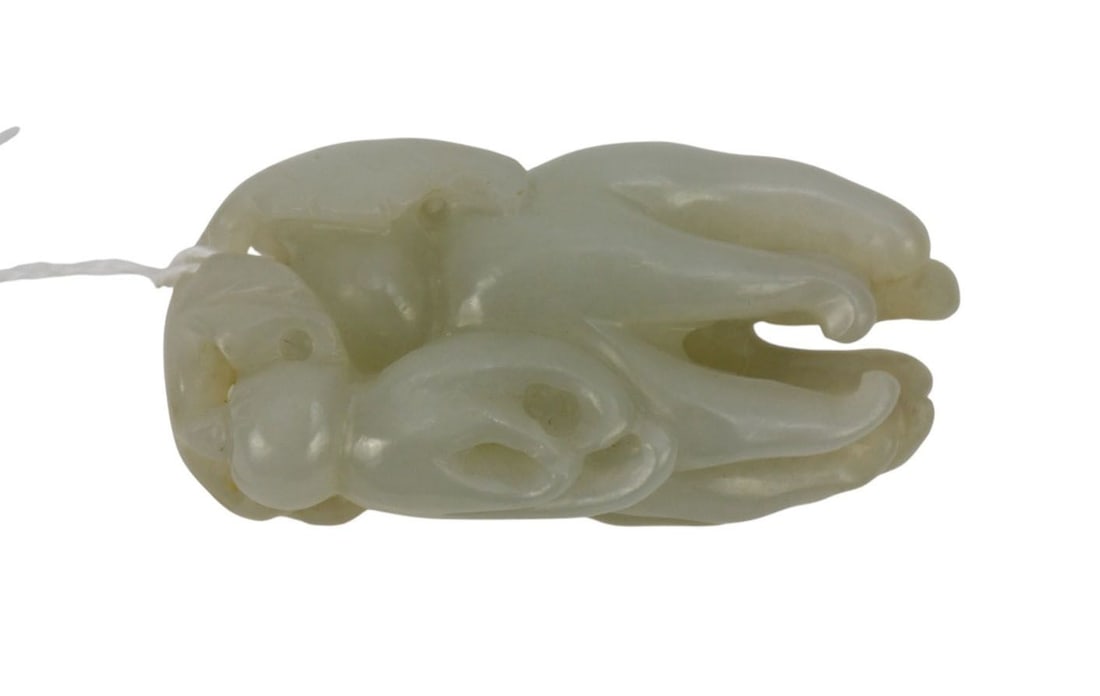 Antique Chinese White Jade Buddha's Hand, Qing Dynasty, Citron Toggle with detailed leaves and stems (1 of 8)