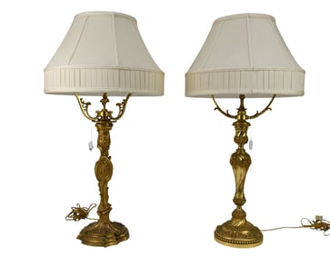 Two French Gilt Bronze Lamps by Maison Gagneau, Paris, Late 19th Century - Two gilt bronze lamp