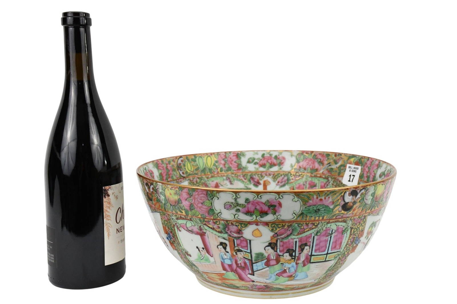 Large 19th Century Rose Medallion Center Bowl, Chinese Export Porcelain, 5\"h x 11 1/2\"dia