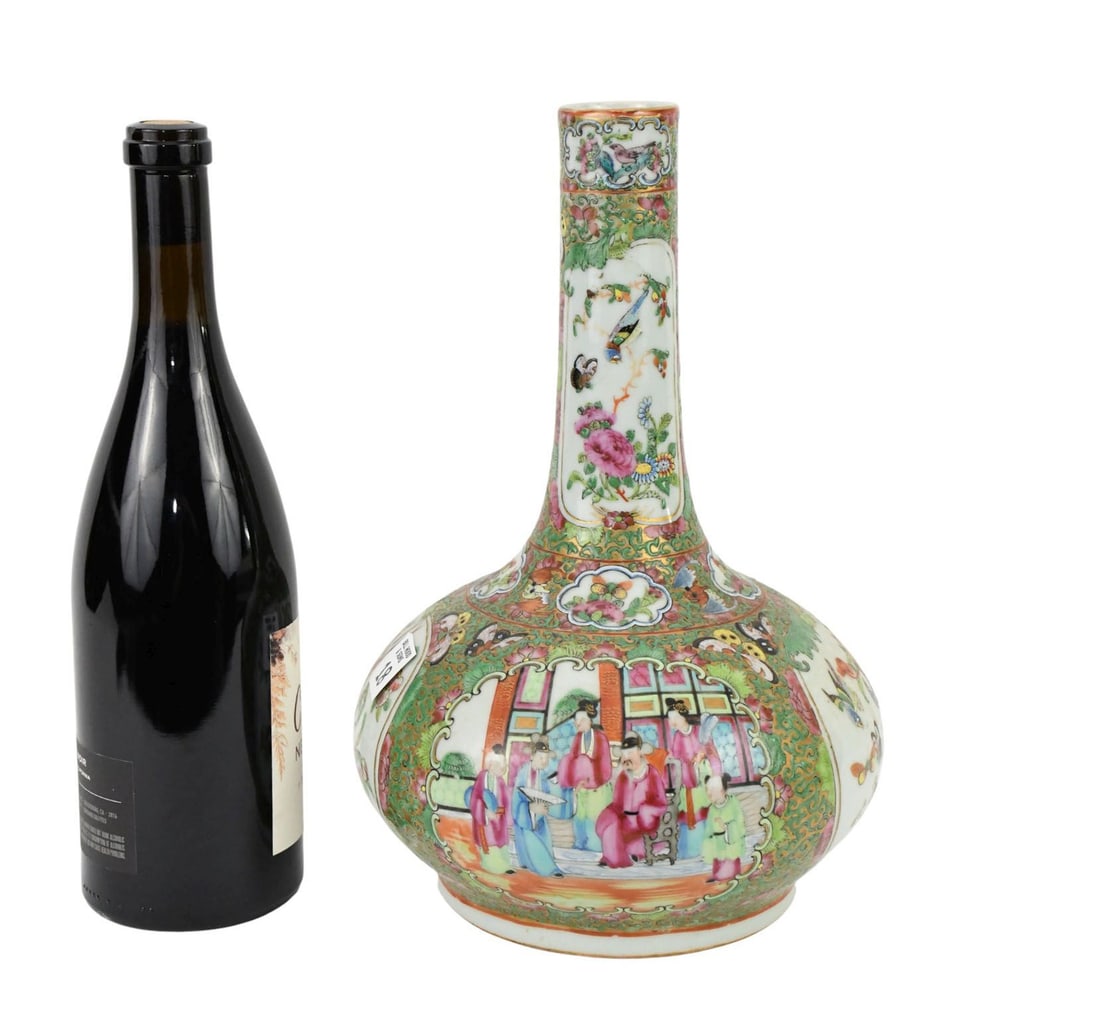 19th Century Rose Medallion Bottle Vase, Chinese Export Porcelain, 12 1/2"h x 9"w (1 of 6)