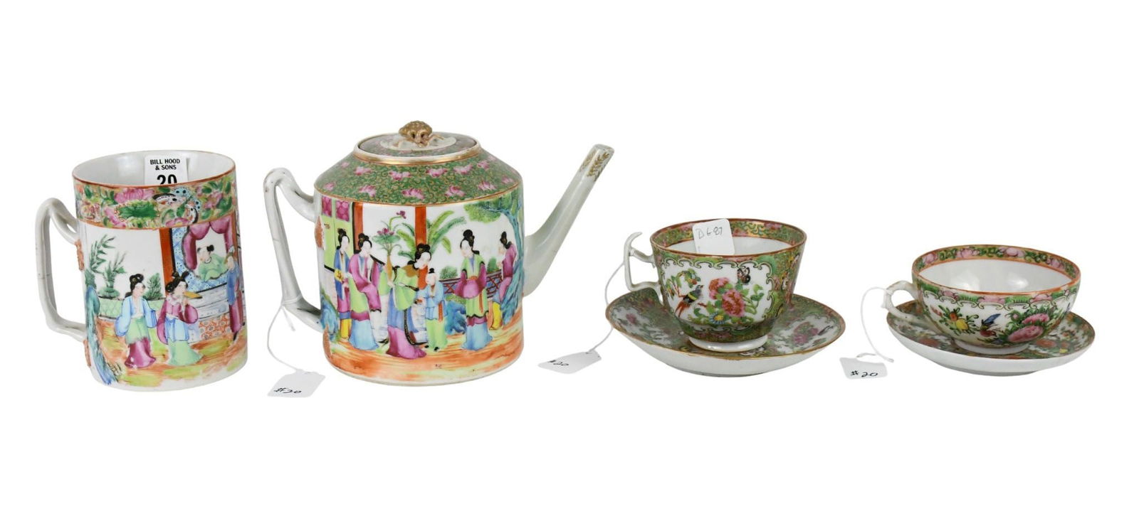 Grouping of Rose Medallion Chinese Export Porcelain - Rose Medallion Teapot (6" x 8 1/2"), Rose (1 of 12)