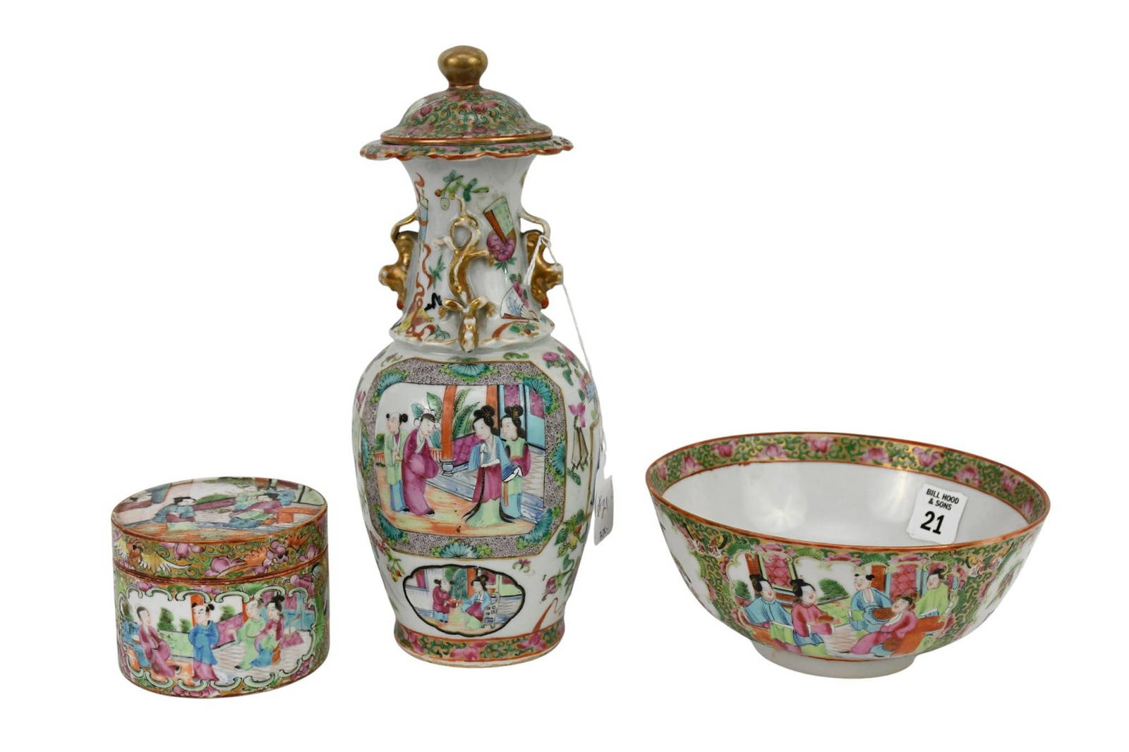 Grouping of 3 Rose Medallion Chinese Export Porcelain - Rose Medallion Jar, (2 1/2\" x 2 1/2\"), Rose