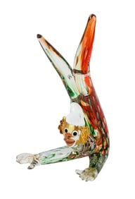 Vintage Murano Seguso Blown Glass Acrobatic Clown, Italian 1960's, A fantasy Murano hand blown glass