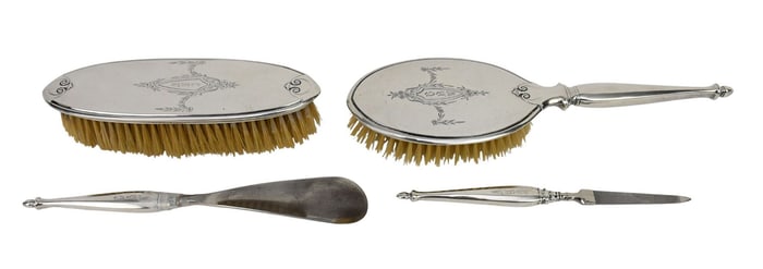 A 4-Piece Ladies Sterling Silver Vanity Set, Early 20th Century - American. R. Wallace & Sons.