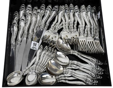 Gorham Sterling Silver Flatware Set, Décor Pattern, 1953, Incl; 12 Dinner Knives (8 3/4"L), 12