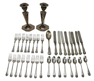 Estate Lot of Assorted Miscellanous Sterling Flatware 30 ozt. AND Sterling Weighted Candlesticks (9