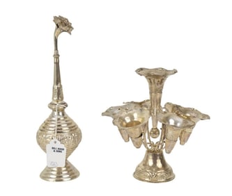Indian "800" Silver, Rosewater Sprinkler (10"h) AND multi flower holder (8"w)