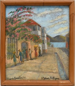 Hildegard Hamilton (American, 1898-1970) oil on canvas, Antiqua Street, signed and dated 1964 lower