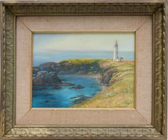 Michael Hodowal (American, born 1959). An original oil painting on artist board, Lighthouse,