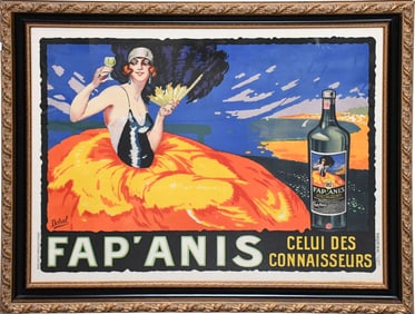 Large Vintage Original Delval Fap'Anis Drink Advertising Poster, circa 1930. A French flapper in a